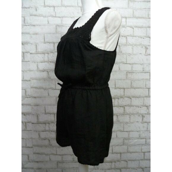 $138 Aritzia Wilfred Delfina Black 100% Linen Crochet Yoke Romper XS NEW - Picture 7 of 8